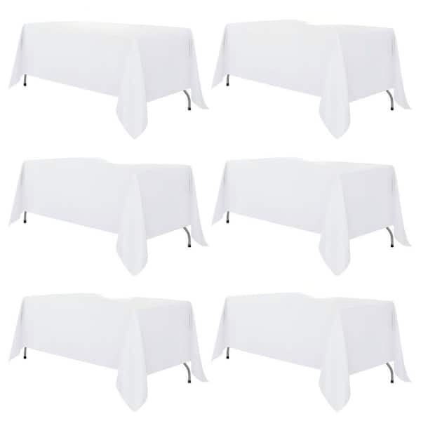70 in. W x 120 in. L Nature Fabric Reusable and Washable Table Clothes, Table Covers for Wedding, Party, White (6-Pack)