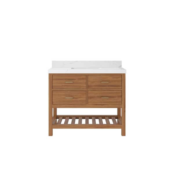 Willow Collections Parker Teak 42 in. W x 22 in. D x 36 in. H Single Sink Bath Vanity in Golden Teak with 2 in. Calcutta Laza Qt. Top