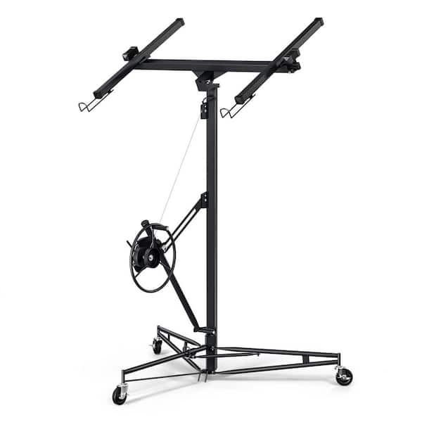 16 ft. Steel Black Drywall Lift Jack Lift Drywall Panel Hoist with Adjustable Telescopic Arm and Lockable Casters