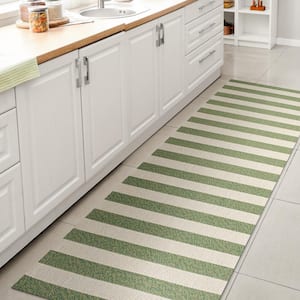 Negril Two-Tone Wide Stripe Green/Cream 2 ft. x 8 ft. Indoor/Outdoor Runner Rug