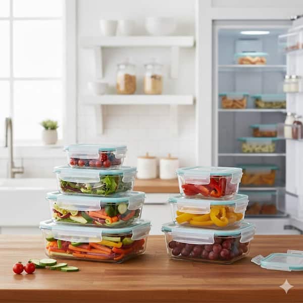 Glass Food Storage Containers with Airtight Lids Stackable BPA Free Meal Prep Container Set Oven Microwave Safe 8-Pack