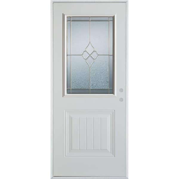 Stanley Doors 32 in. x 80 in. Geometric Zinc 1/2 Lite 1-Panel Painted White Left-Hand Inswing Steel Prehung Front Door