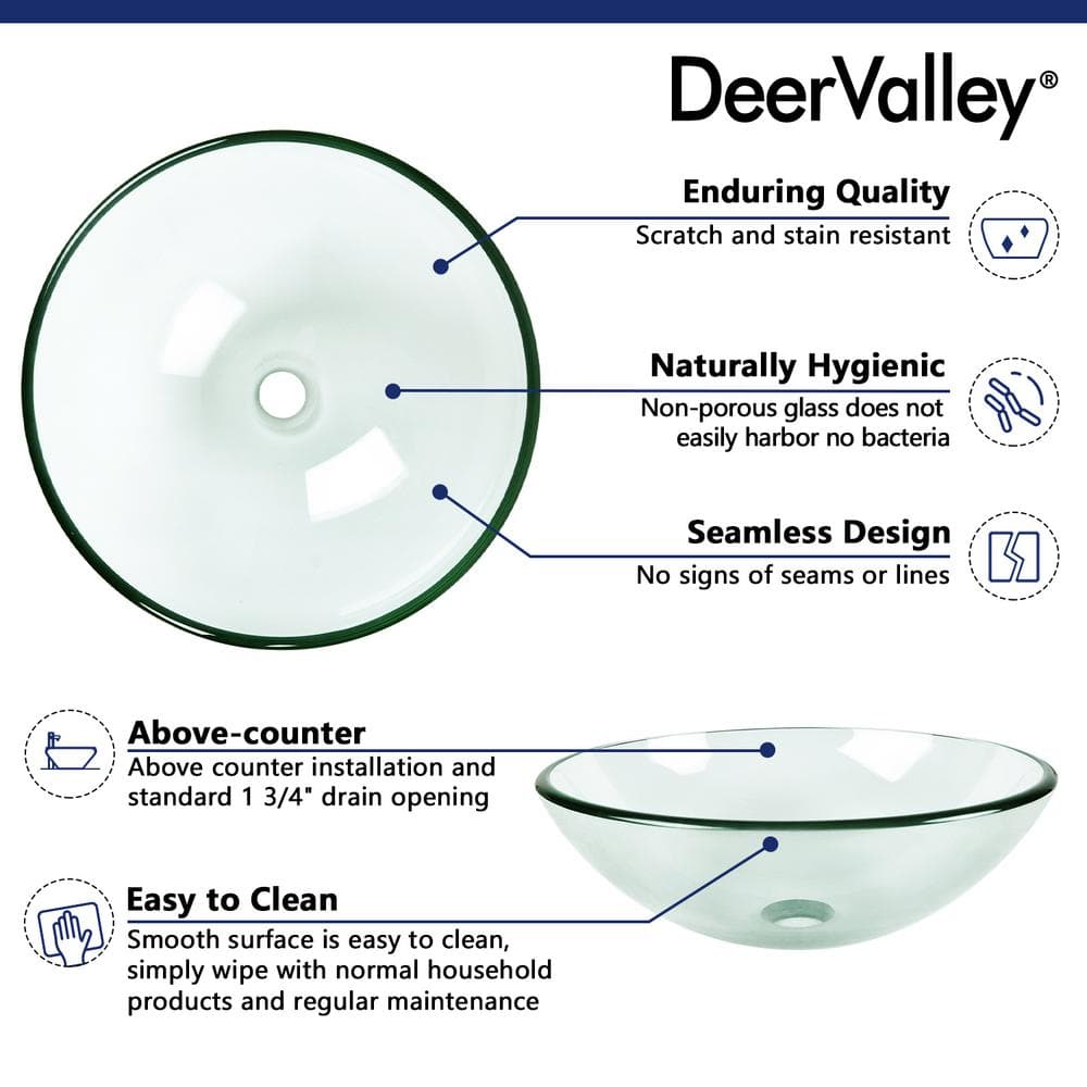 Crystal Clear Glass Circular Vessel Bathroom Sink