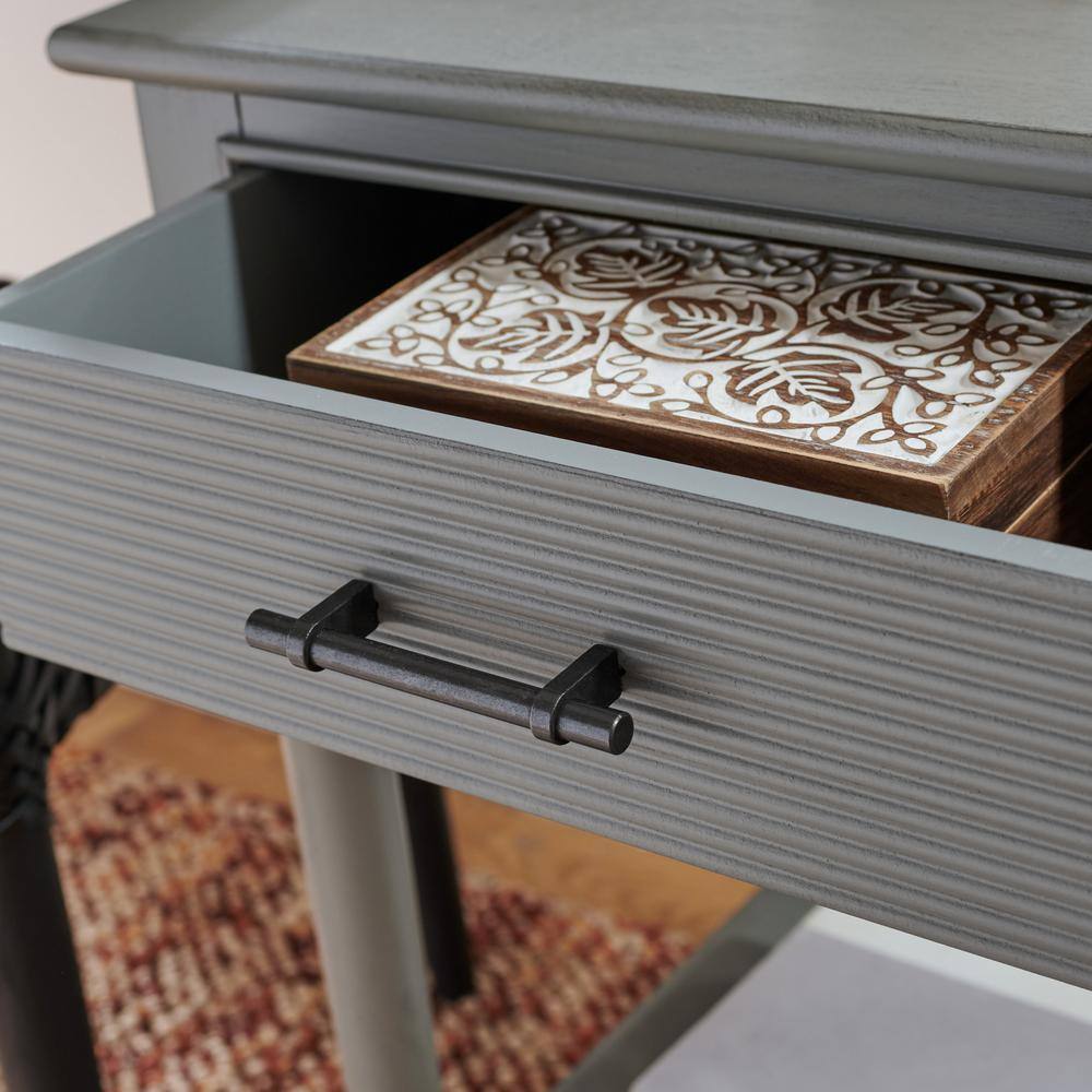 Distressed Grey Wood 1-Drawer Accent Table with Shelf