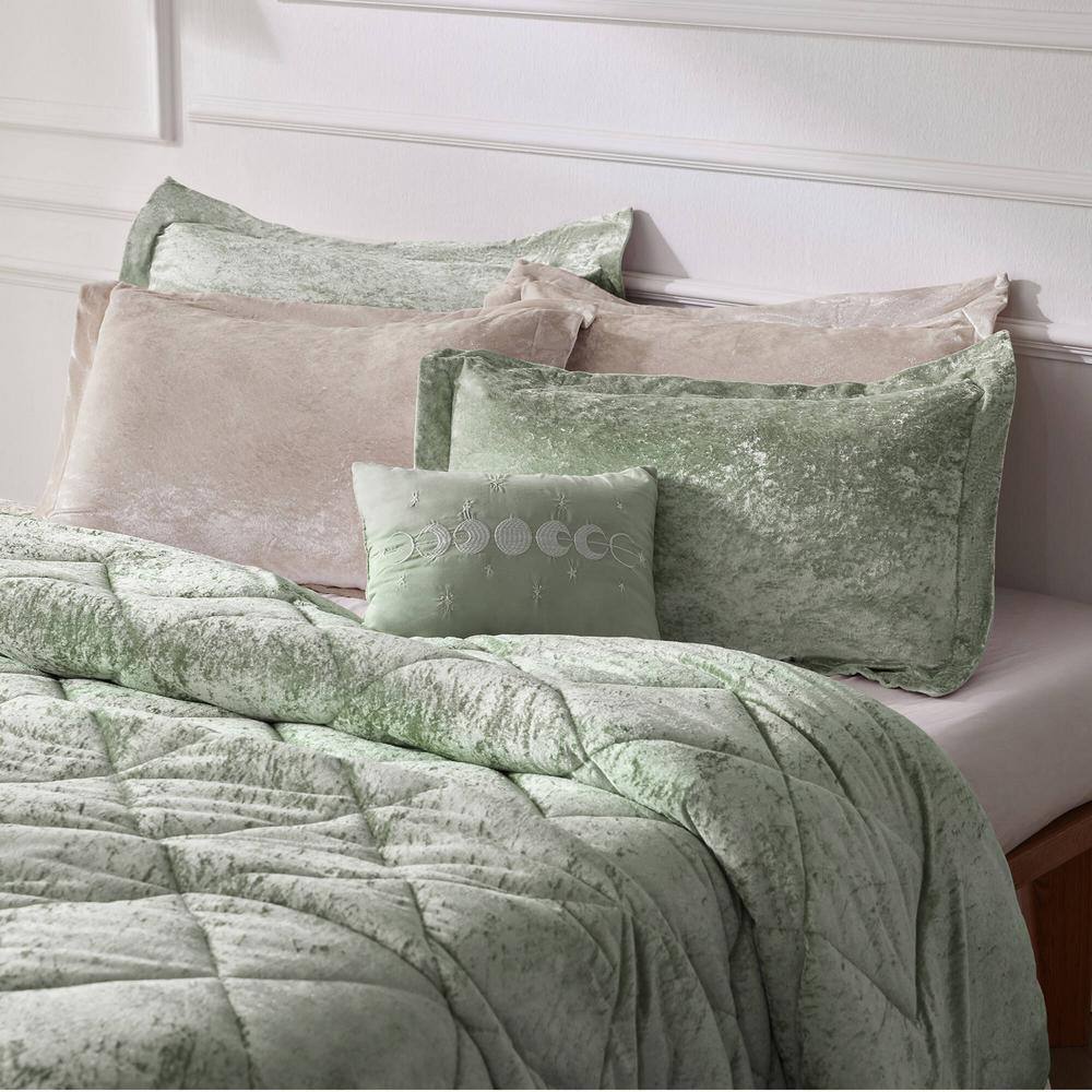 Green Velvet Twin/Twin XL Duvet Cover Set with Decorative Pillow