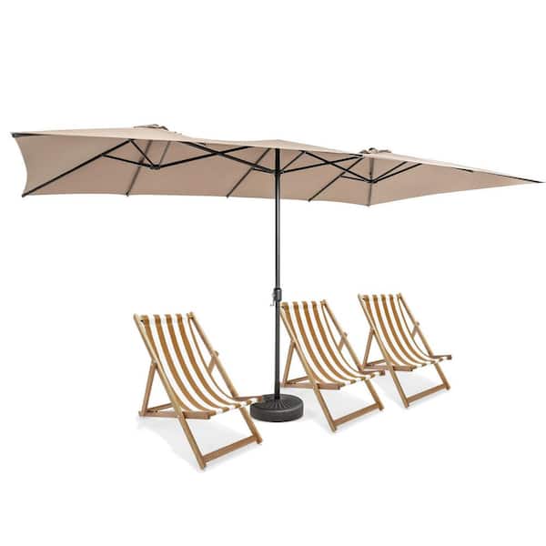 ANGELES HOME 15 ft. Market Double-Sized Patio Umbrella with Crank Handle and Vented Tops in Brown