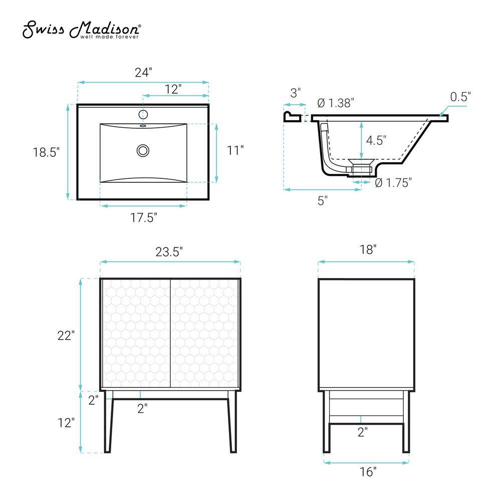 Bosse 24" Brown Oak Freestanding Bathroom Vanity with White Ceramic Sink