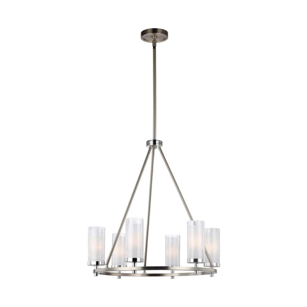 Satin Nickel Chrome 6-Light Chandelier with Crystal Accents