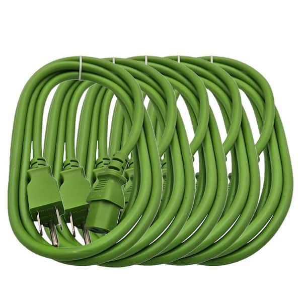 6 ft. Universal AC Power Cord UL Approved NEMA 5-15P to C13 18 AWG / 3-Conductors Indoor Green (5-Pack)