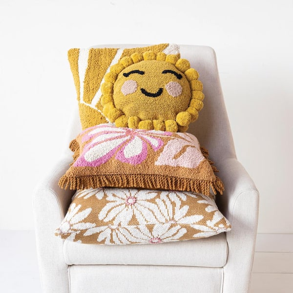 Storied Home Yellow, Black & Pink Polyester 12 in. x 12 in Storied Home Yellow, Black & Pink Polyester 12 in. x 12 in