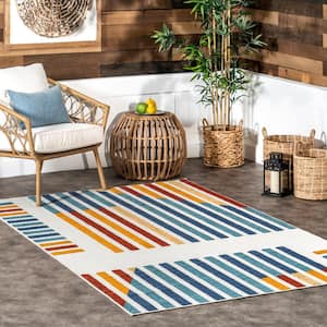 Laurie Colorful Striped Blue 7 ft. 6 in. x 9 ft. 6 in. Indoor/Outdoor Area Rug