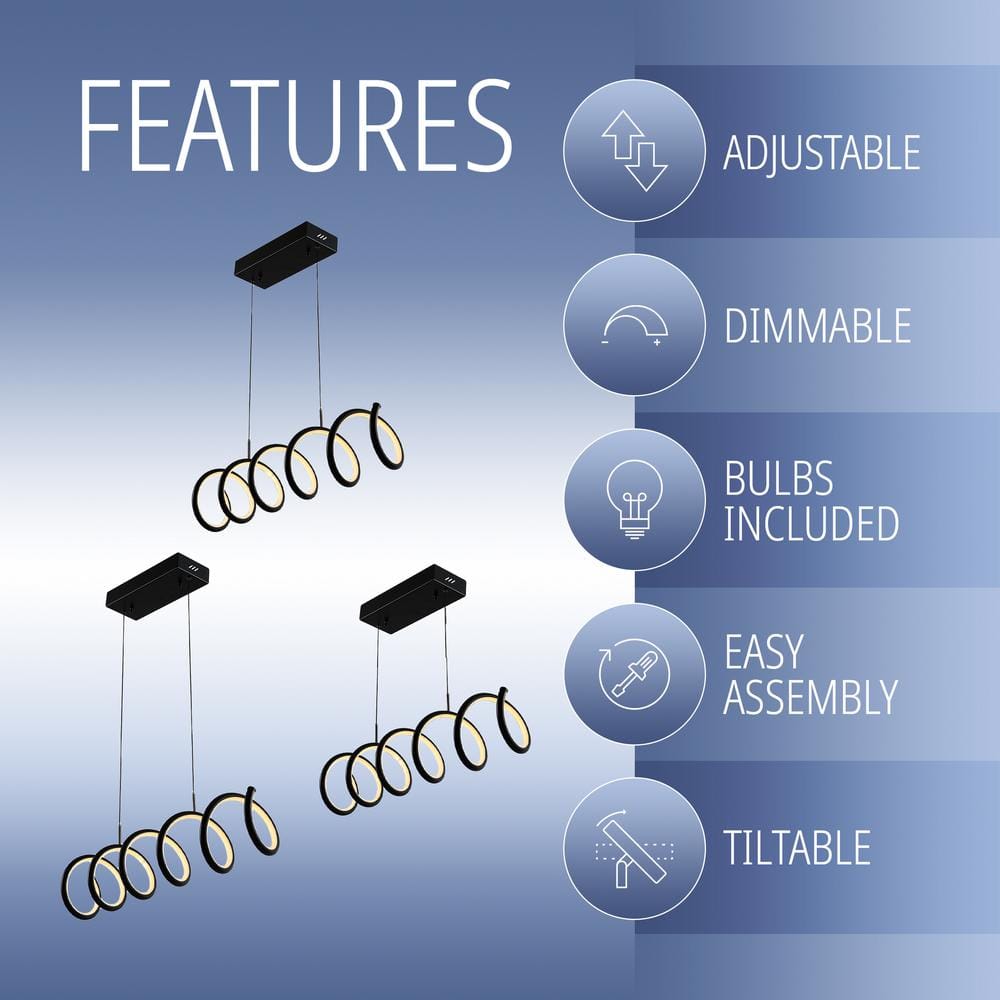 Ali 31" Black Matte Adjustable LED Metal Linear Pendant