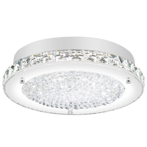 Unbranded 11 in. 18-Watt Modern Silver Integrated LED Flush Mount Ceiling Light with Glass Lampshade Flush Mount Lighting