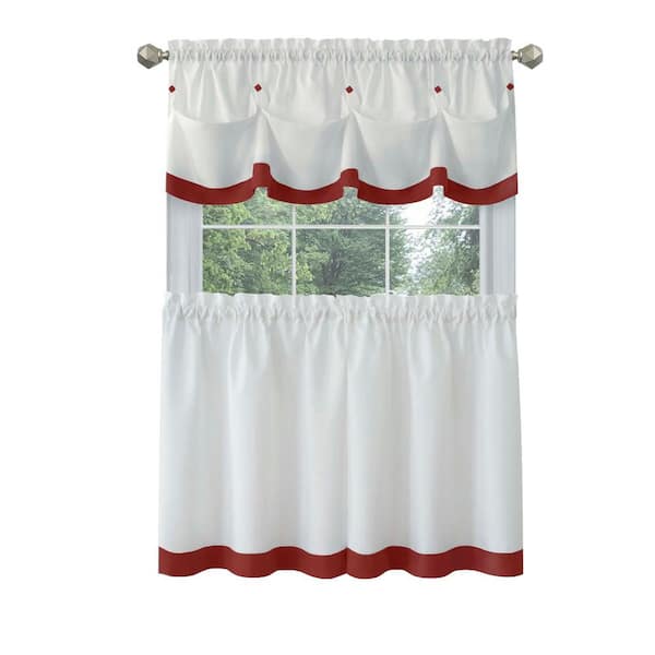 ACHIM Lana 58 in.W x 24 in. L Polyester Light Filtering Window Rod Pocket Tier and Valance Set In Lava