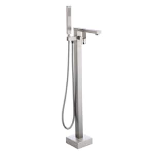 Single-Handle Freestanding Tub Faucet with Hand Shower in Brushed Nickel Floor Mount