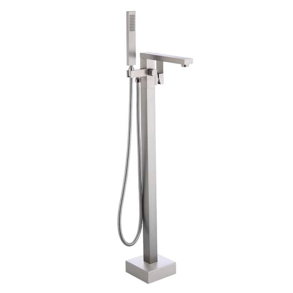 Lukvuzo Single-Handle Freestanding Tub Faucet with Hand Shower in Brushed Nickel Floor Mount