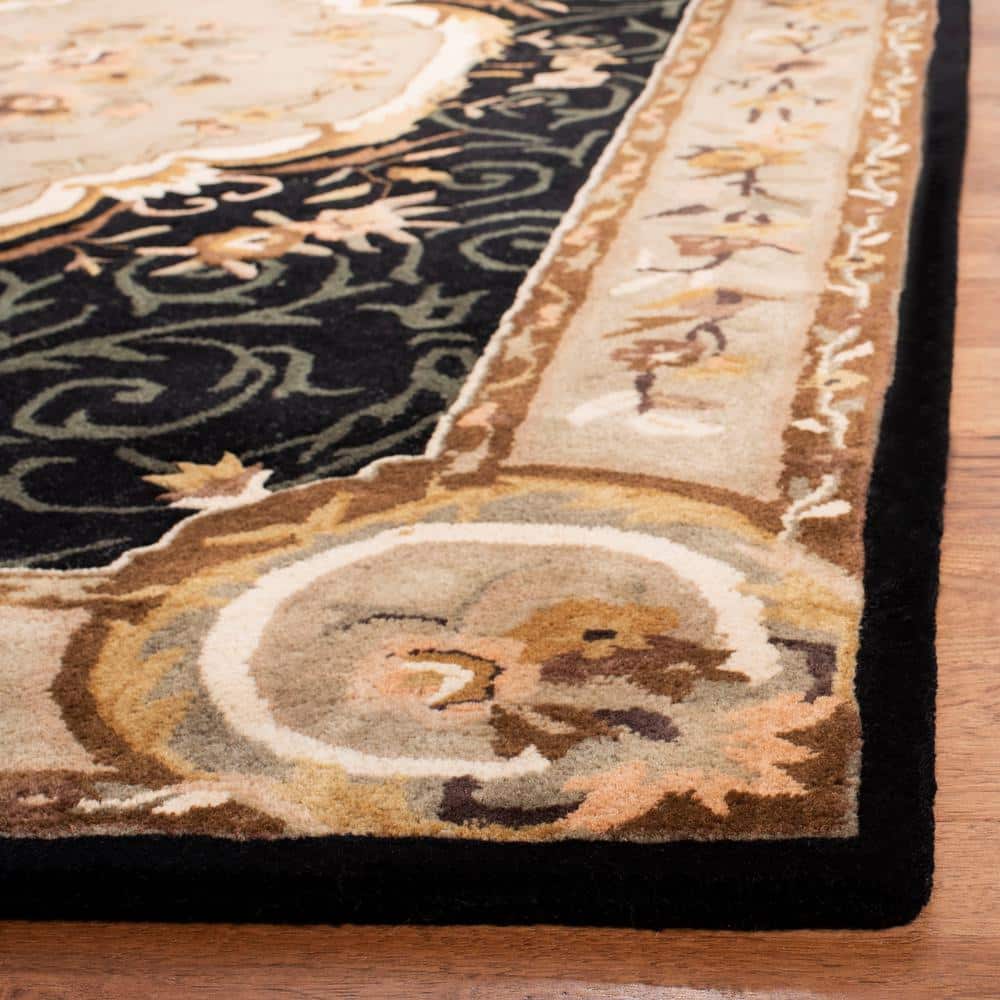 Empire Black and Beige Floral Wool Area Rug