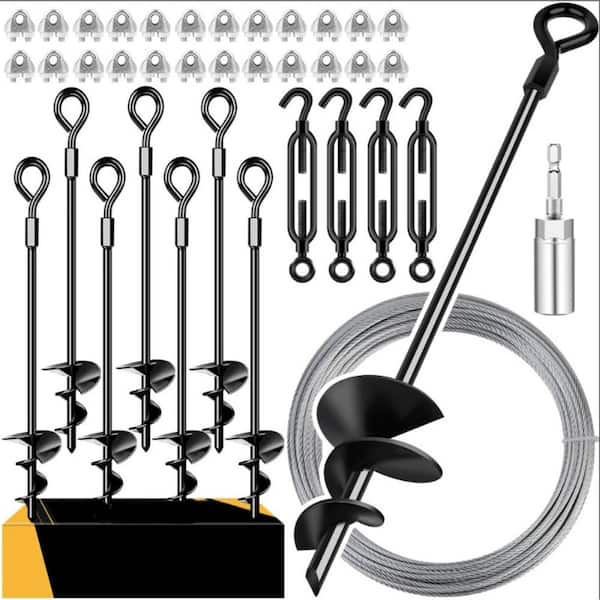 14 in. 8 Pack Ground Anchors w/ 1/8 in. Galvanized Cable Shed Anchor Kit Sheds Car Ports Swing Sets (14 in. of 8 Piece)