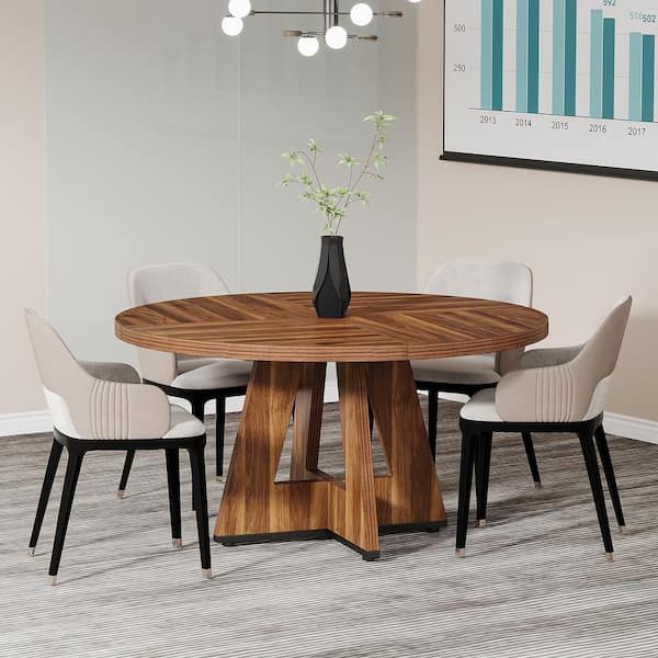 BYBLIGHT Moronia 47.25 in. Round Conference Table for 4-People, Small Walnut Business Meeting Table Desk for Office