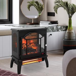 18 in. Freestanding Infrared Quartz Electric Fireplace 3D Flame Stove with Remote Control in Antique Black