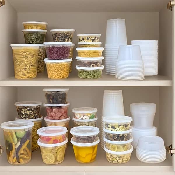 120-Piece Plastic Airtight Takeout Food Storage Containers with Lids, 32/16/8 oz. x 20 Set Each, Leak-Proof (Set of 60)