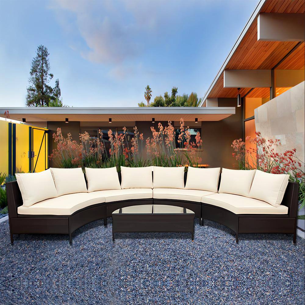 Cesicia 5Piece Rattan Wicker Outdoor Patio Conversation Sectional Set