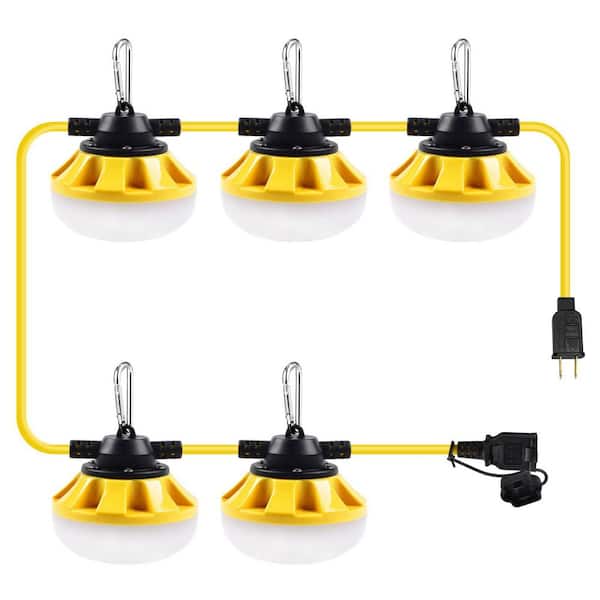50 ft. 120 Volt LED Construction String Lights, Linkable, 5000K Daylight, w/ Climbing Hooks,for Jobsite, Patio,Walkways