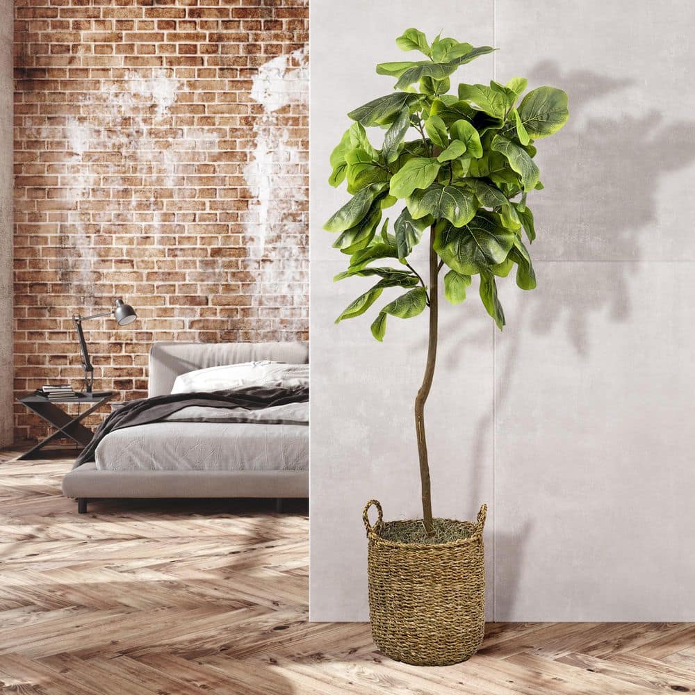 LCG Florals 5' Artificial Fig Tree in Natural Basket - Wicker Rattan Base, Indoor Decorative Plant