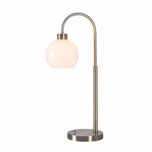Highstone 27 in. Antique Brass Indoor Table Lamp with Opal Globe Shade