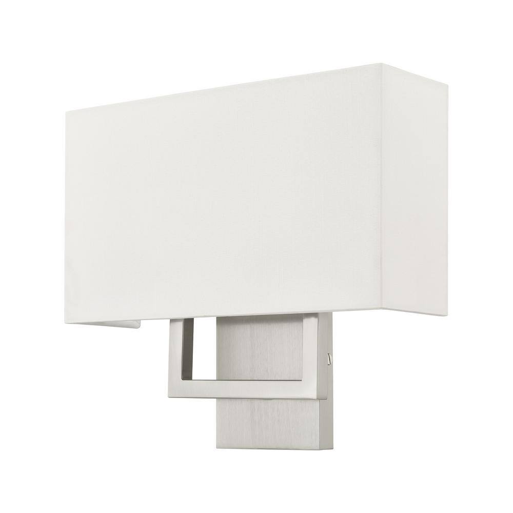 Pierson 2-Light Brushed Nickel Wall Sconce with Off-White Shade