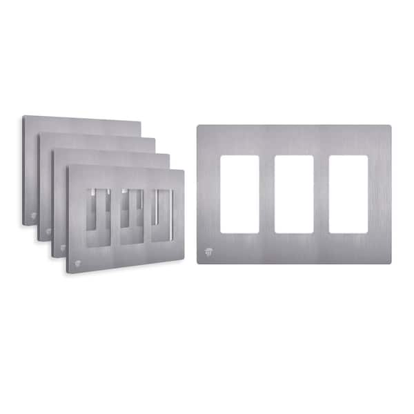 3-Gang Decorator/Rocker Plastic Screwless Wall Plate, Brushed Silver (5-Pack)
