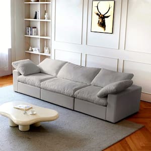 118 in. Square Arm 3-Piece Linen Modular Sectional Sofa Cloud Couch in Gray