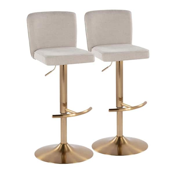 Lumisource Henry 34 in. Beige Fabric and Gold Metal Adjustable Barstool (Set of 2)
