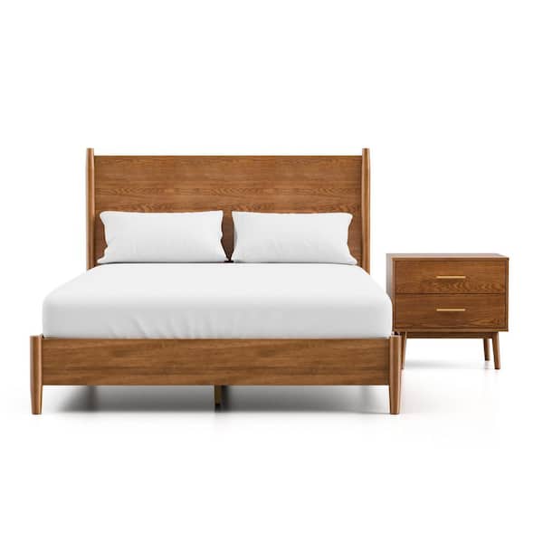 Riverstone 2-Piece Walnut Wood King Platform Bedroom Set with Nightstand