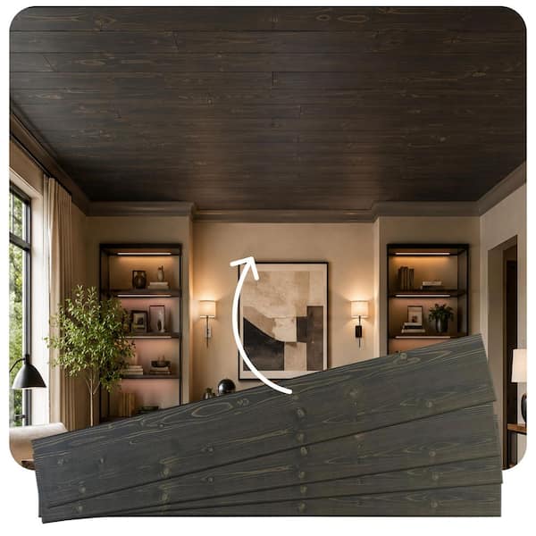 A La Maison Ceilings Dark Walnut 0.5 ft. x 3 ft. Glue Up Faux Wood ...