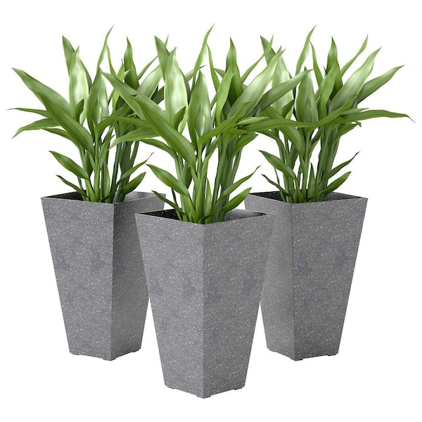 Outsunny Gray Indoor PP Plastic Planter Set with Drainage Holes and Marble  Finish (15.7 in. L x 15.7 in. W x 28 in. H) (3-Pack) 84H-561V00GY