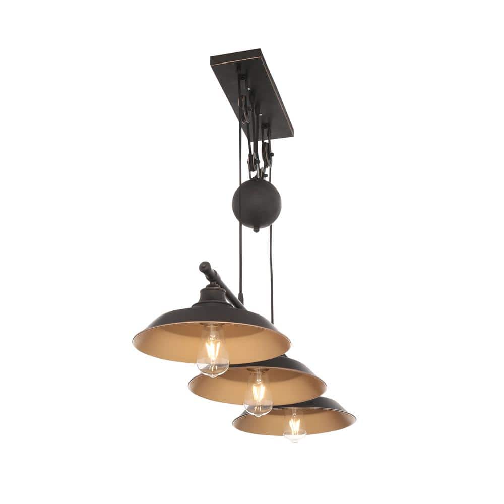 Vintage Farmhouse 59'' Oil Rubbed Bronze Island Pendant with Pulley System