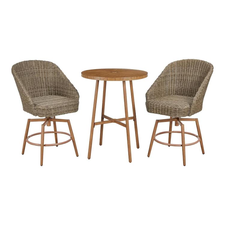 Hampton Bay Capestone Brown 3-Piece Wicker Round Table Outdoor Dining Set