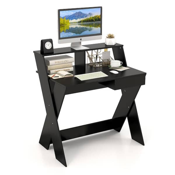 Gymax 35.5 in. Black Computer Desk Study Writing Table Small Space 