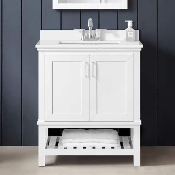 Tupelo 30 in. Single Sink White Bath Vanity with White Engineered Stone Top (Assembled)