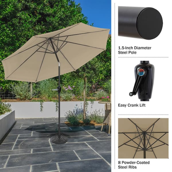 Pure Garden 10 ft. Aluminum Outdoor Market Patio Umbrella with Auto Tilt, Easy Crank Lift in Sand HW1500074 - The Home Depot Pure Garden 10 ft. Aluminum Outdoor Market Patio Umbrella with Auto Tilt, Easy Crank Lift in Sand HW1500074 - The Home Depot