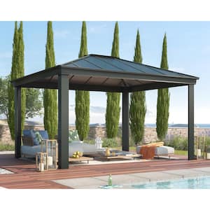 Dallas 12 ft. x 14 ft. Gray/Gray Opaque Outdoor Gazebo with Insulating and Sleek Roof Design