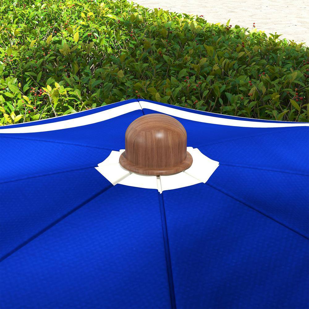 6.2' Blue and White Striped Beach Umbrella with Ruffles