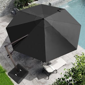 11.5 ft. x 11.5 ft Heavy-Duty Frame Patio Cantilever Umbrella Single Round Outdoor Offset Umbrella in Black