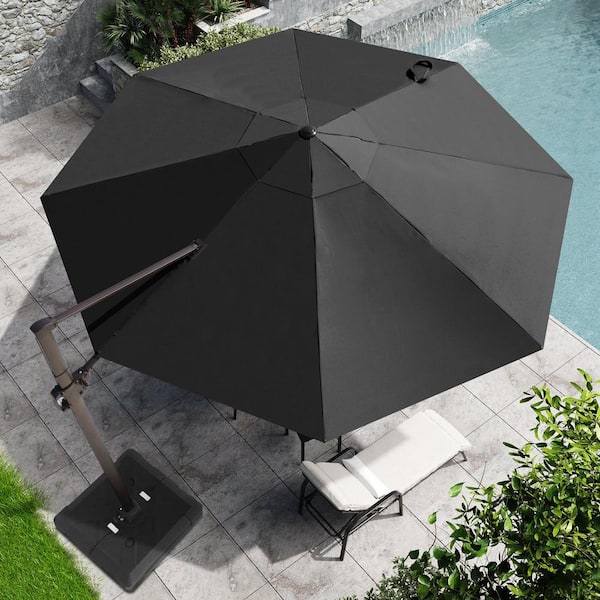 Crestlive Products 11.5 ft. x 11.5 ft Heavy-Duty Frame Patio Cantilever Umbrella Single Round Outdoor Offset Umbrella in Black