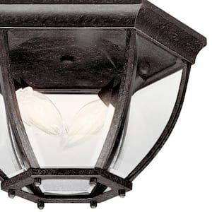 Barrie 2-Light Tannery Bronze Outdoor Porch Ceiling Flush Mount Light with Clear Beveled Glass (1-Pack)