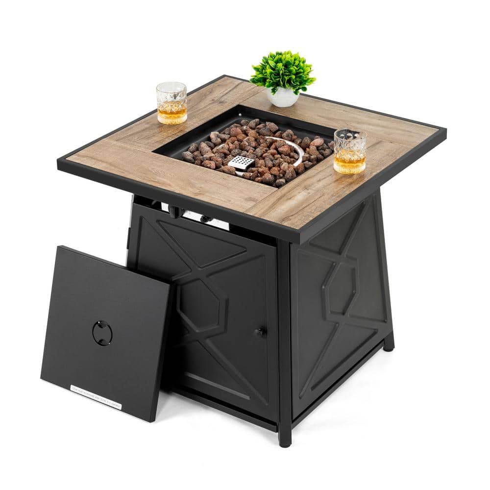 28 Inch Black Ceramic Gas Fire Pit Table with Cover
