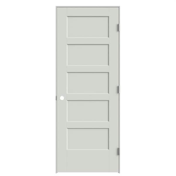 Masonite 28 in. x 80 in. 5-Panel Bayshore Left-Hand Hollow Ultra-Pure White Molded Composite Single Prehung Interior Door