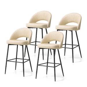 30.25 in. H Seat Modern Cream Metal Quilted Leatherette Bar Stool with Metal Tapered Legs (Set of 4)