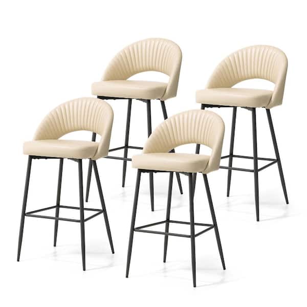 Glitzhome 30.25 in. H Seat Modern Cream Metal Quilted Leatherette Bar Stool with Metal Tapered Legs (Set of 4)